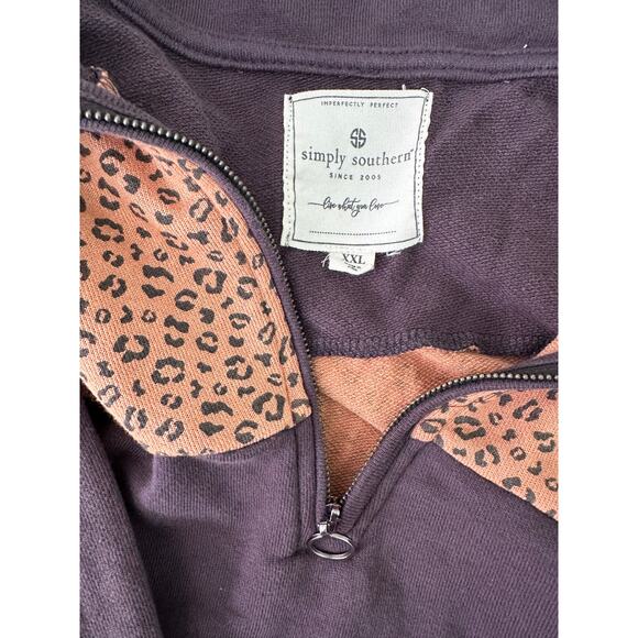 Simply Southern Sweatshirt Womens XXL Leopard Print Stripes Quarter Zip Sweater - Picture 7 of 11